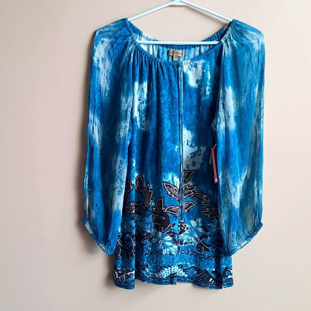 Woman's KERRYBROOKE Top Teal and White Size Small